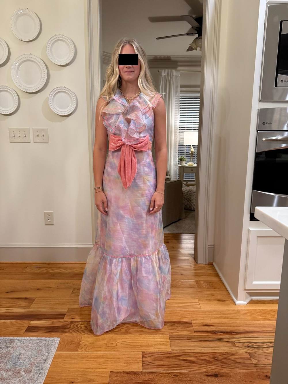 LoveShackFancy Maris Fairytale Printed Tulle Organza Bow Maxi Dress Size 2
